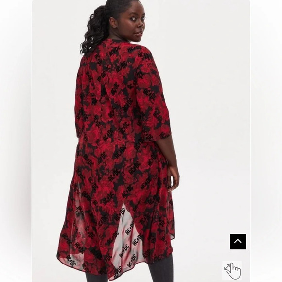 TORRID AC/DC Black & Red Floral Chiffon Hi-Lo Kimono Plus Size Concert - Picture 6 of 9